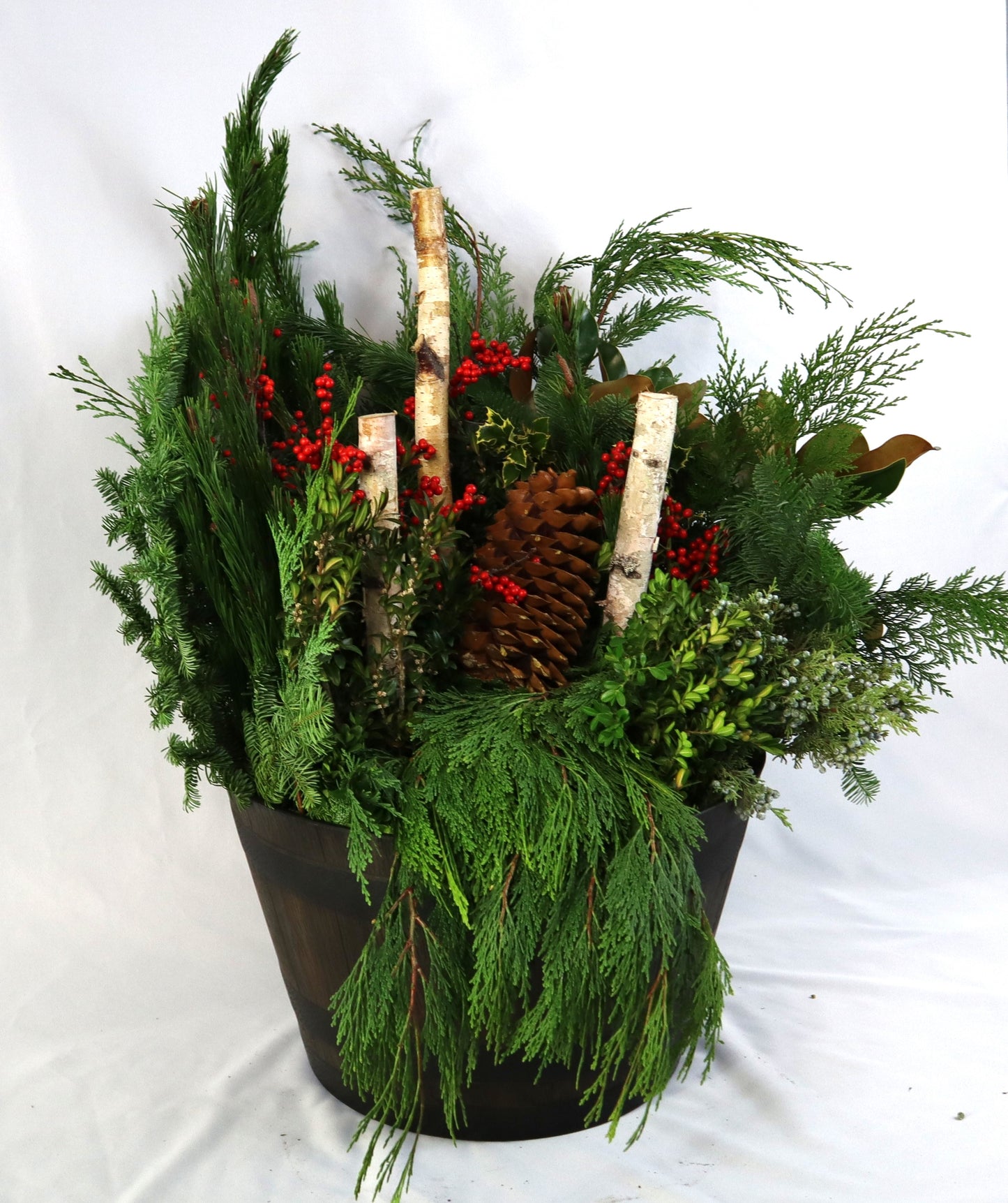 Large Whiskey Barrel Winter Planter