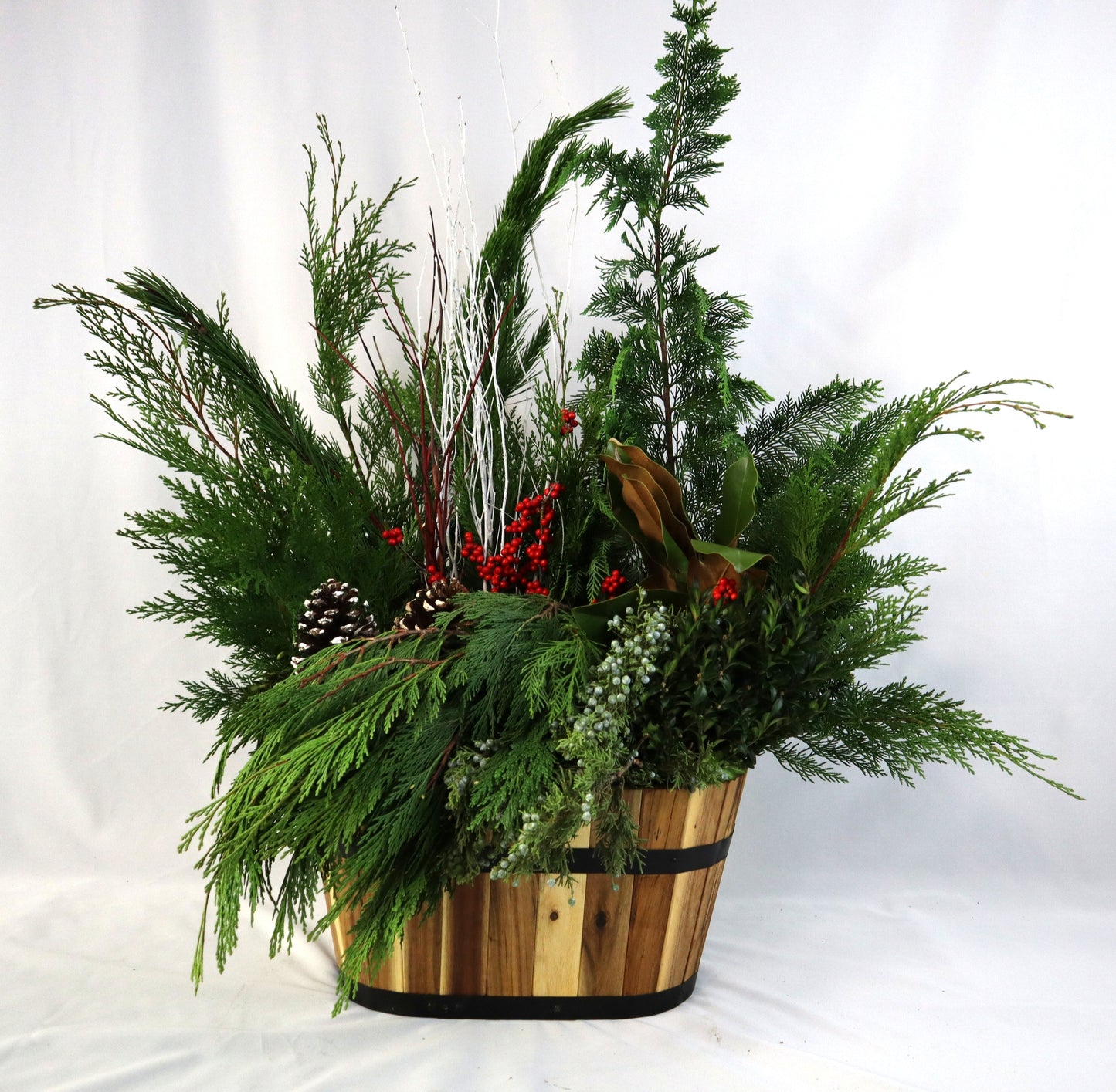 18" Oval Acacia Wood Winter Planter
