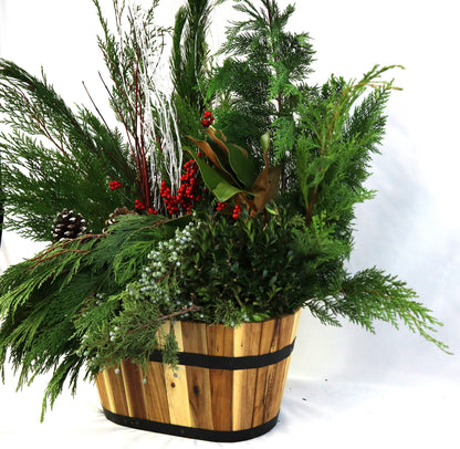 18" Oval Acacia Wood Winter Planter