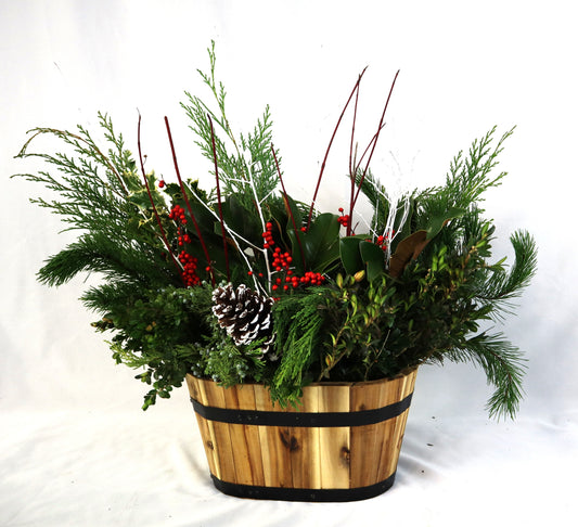 15.25" Oval Acacia Wood Winter Planter