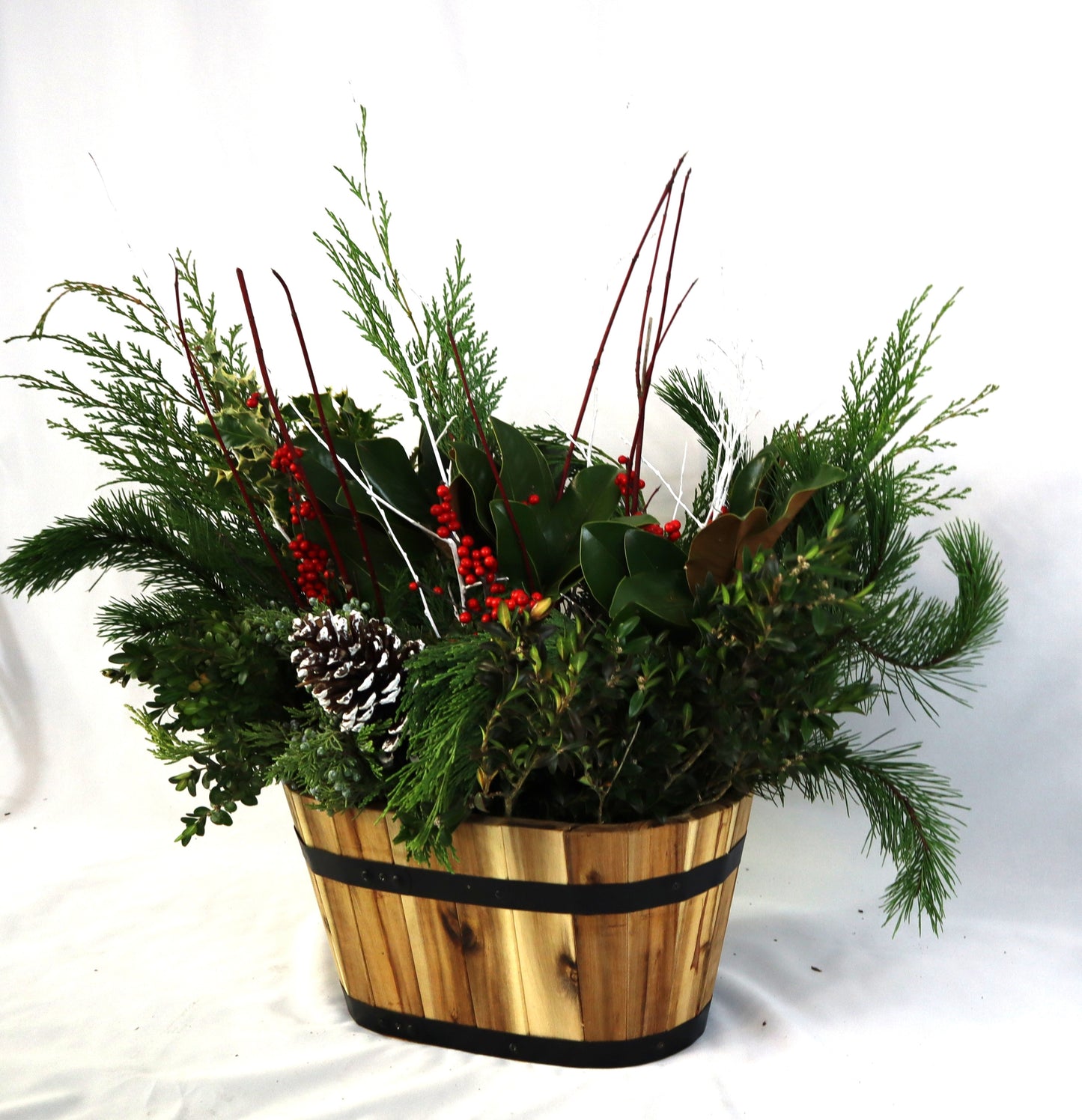 15.25" Oval Acacia Wood Winter Planter