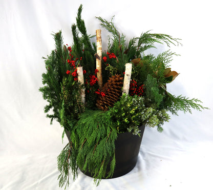 Large Whiskey Barrel Winter Planter