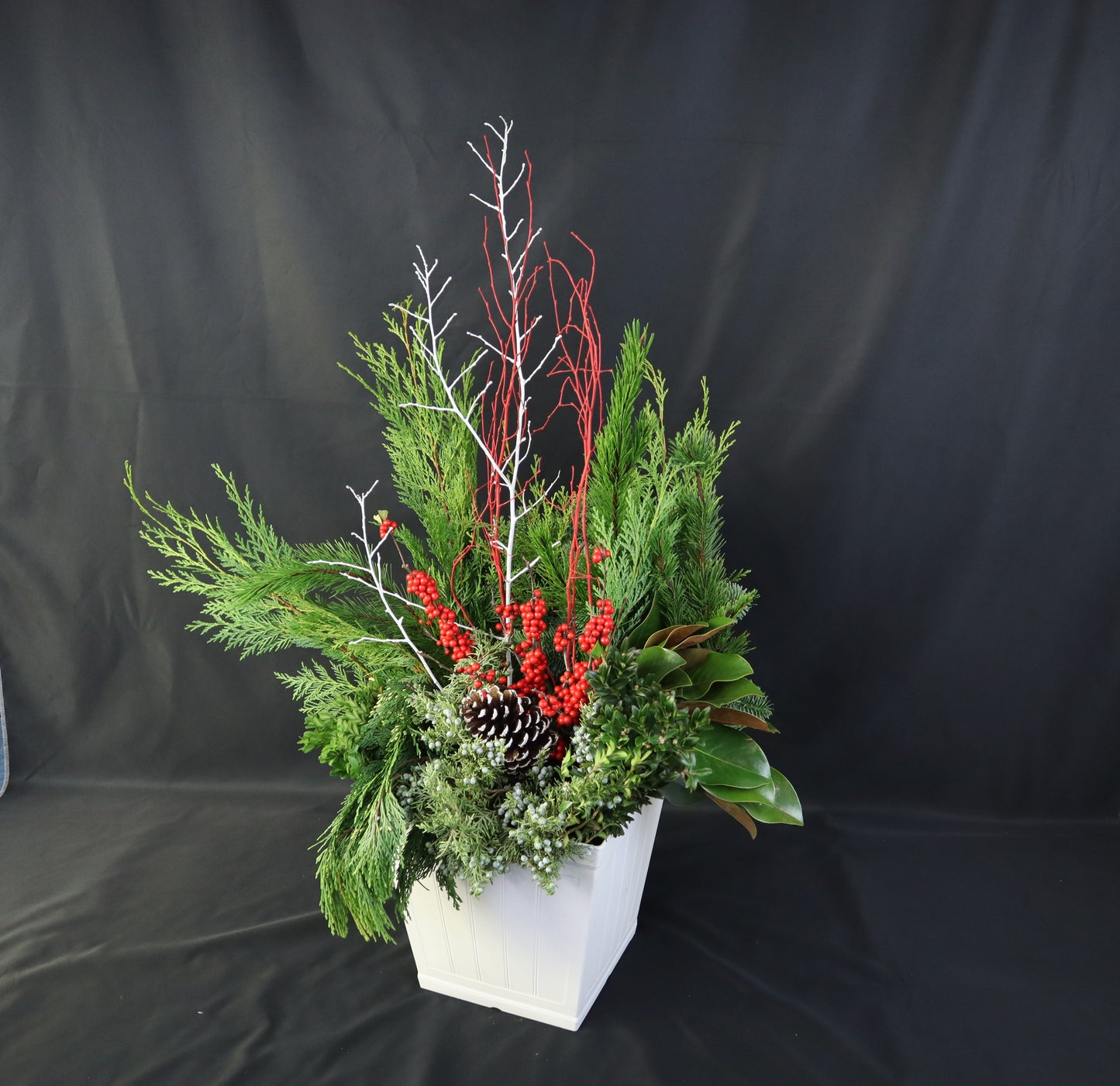 Medium White Winter Planter