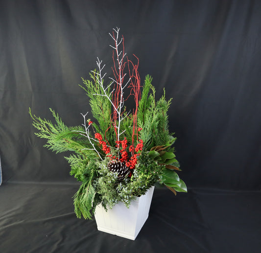 Medium White Winter Planter